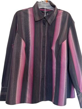 Lane Bryant Striped Button-Down Shirt in Pink and Black Stripes Women’s 18-20